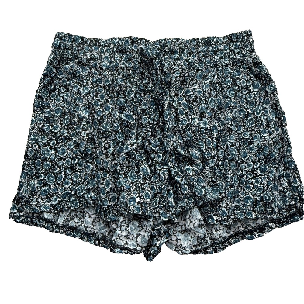 American Eagle Floral Shorts Women's Medium Black Blue Flowy‎ Elastic Waist